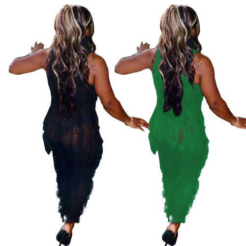 2023 Summer Knitted Sleeveless Mid Dresses