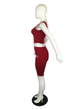 Solid Color Offset Sports Sleeveless Short Set