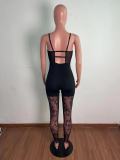 Cartilage Lace Eyelash Adjustable Straps Jumpsuit
