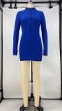 Solid Color Zipper Stitching Mini Dress
