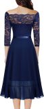Off Shoulder Floral Lace Front Split Three Quarter Sleeves Bridesmaid Party Dress