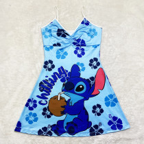 Sexy Loungewear Summer Cartoon Pattern Printed Spaghetti Strap Homewear Dress