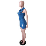 Casual Jeans Washed Ripped Short Denim Jumpsuit