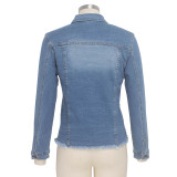 Blue Beaded Short Curvy Denim Jacket