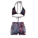 Summer Halter Print Burnt Flower Sexy Two Piece Set
