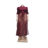Sexy Perspective Mesh Long Dress with Belt
