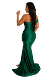 Drape Single Shoulder Side Slit Maxi Dress