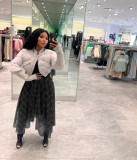 Plaid + Mesh Irregular Skirt
