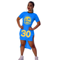 Casual Pattern Printed Short Sleeve Tuxedo Split Party Dress Basketball Cheerleaders