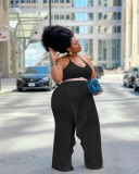 Solid Color Black Ruffled Halter One Piece Sexy Backless Jumpsuit