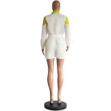 Stand Neck Colorblock Drawstring Romper