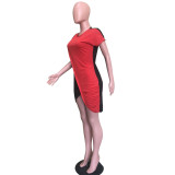 Sexy Short Sleeve Contrast Slit Club Dress