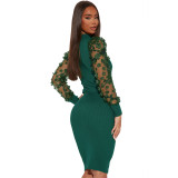 Mesh Sleeve Pit Mock Neck Midi Dress