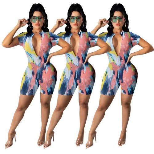 Casual Print Short Romper