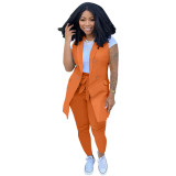 Women Vest Suits Sleeveless Stripe Pattern Colorful Two Piece Set for Daily Wear