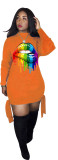 Digital Printed Colorful Lips Long Sleeve Club Dress
