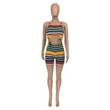 Casual Pit Striped Lace-up Rompers