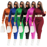Solid Color Sweater Women High Neck Knit Long Dress without Belt