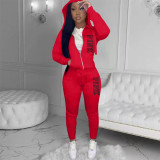 Casual Zip Up Printed Hoodie Sweatshirt & Drawstring Pants Set