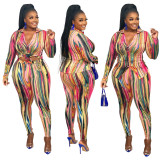 Casual Printed Turndown Neck Long Sleeve Shirt Trousers Homewear Casual Set