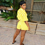 Summer Fashion Striped Printed Loose Shirt Two-Piece Set