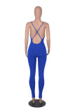 Solid Color Ribbed Straps Padded Casual Yoga Bodycon Jumpsuits