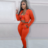 Copy Casual Print Gradient Patchwork Sweatsuit Hooded Collar Long Sleeve Three Pieces