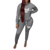 Casual Print Letter Pleated Sweatpants Two Piece with Pockets