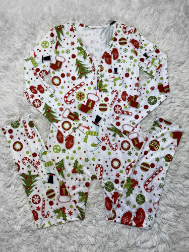 Casual Christmas Printed Long Sleeve Trousers Homewear Jumpsuit