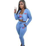 Copy Casual Print Gradient Patchwork Sweatsuit Hooded Collar Long Sleeve Three Pieces
