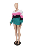 Solid Patchwork Striped Long Sleeve Knit Sweater Top