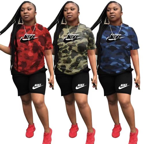Ladies Casual Printed Zipper Sports Two Piece Set