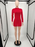 Solid Red Elastic Cotton Backless Nightclub Sexy Dress