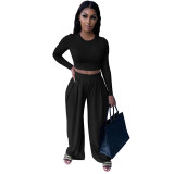 Solid Color Long Sleeve Blouse and Wide-leg pants For Autumn
