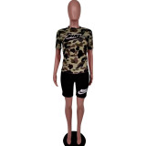 Ladies Casual Printed Zipper Sports Two Piece Set