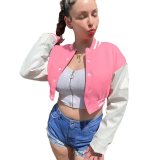 Autumn Winter Women Long Leather Sleeve Sports Baseball Jacket Coat