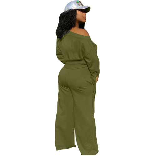Casual Bandage Knotted Blouse and Wide-leg Pants