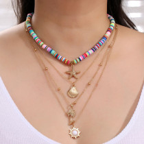 Starfish Shell Pendant Vintage Layered Necklace