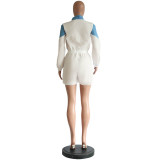 Stand Neck Colorblock Drawstring Romper
