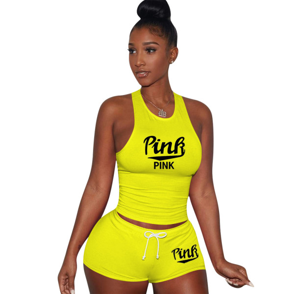 Cotton Printed Letter Breathable Sweatpants Short Set