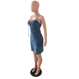 Sexy Adjustable Straps Denim Club Dress