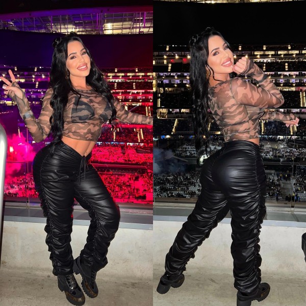 Solid Color PU Leather Stacked Trousers Women Faux Leather Pants