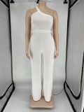 White Sexy Hollow Out Single Shoulder Sleeveless Jumpsuit