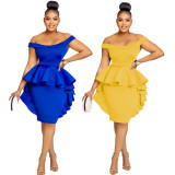 Women Work Dresses Summer Casual Off Shoulder Ruffle Slim Fit Party Dress