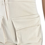Summer New Arrival Zipper Pocket Solid Color Cargo Rompers