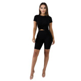 Solid Color Cotton Basic Shirt and Tight Shorts