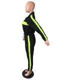 Casual Black Color Matching Zipper Lapel Running Sweatshirt Pants Set