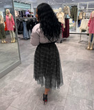 Plaid + Mesh Irregular Skirt