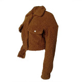 Fluffy Button Long Sleeve Jacket