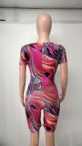 Hollow Out Printed Sexy Short Jumpsuit